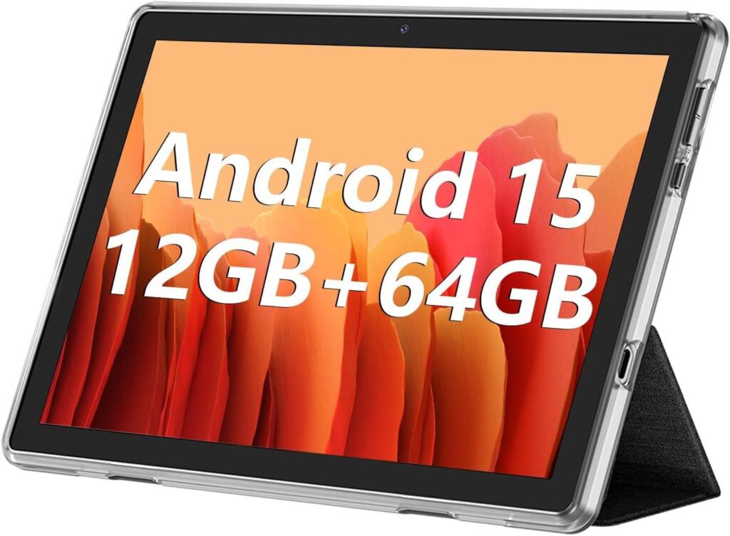 ECOPAD 10.1-Inch Android 15 Tablet, 12GB (4+8) RAM, 64GB Storage, 1TB Expandable, IPS HD Display, 6000mAh Battery, Dual Cameras, Bluetooth 5.0, Dual-Band WiFi – Black
